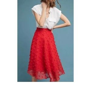 Anthropologie Red Marlow Textured Midi Skirt